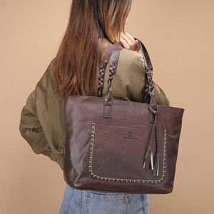 WEIMEIBAIGE LARGE BROWN FAUX LEATHER
TOTE BAG